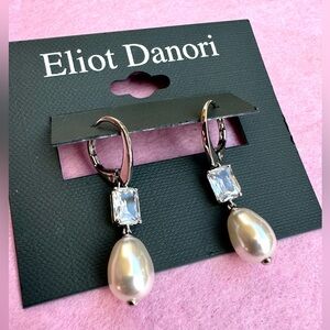 Silver-Tone Crystal Imitation Pearl Drop Earrings